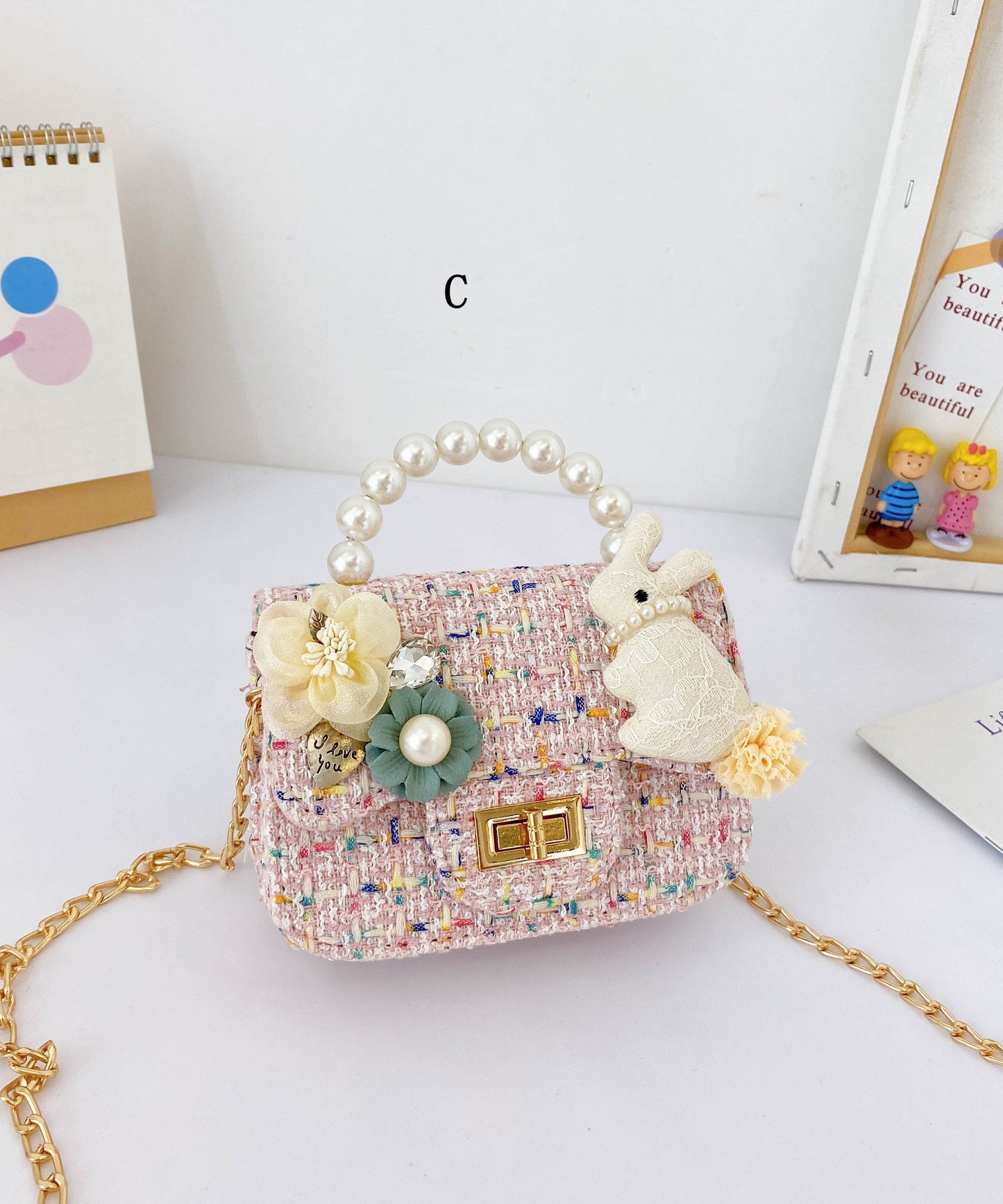 Fashionable Cute Mini Kids Girls Nail bead Messenger Bag IU017