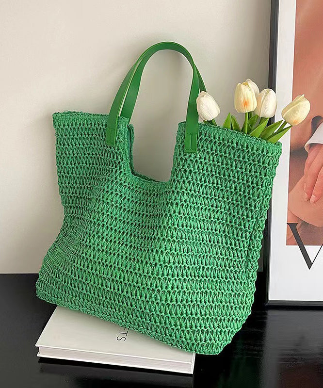 Sac à bandoulière en paille tissée polyvalente de grande capacité, vert et tendance, HJ1014