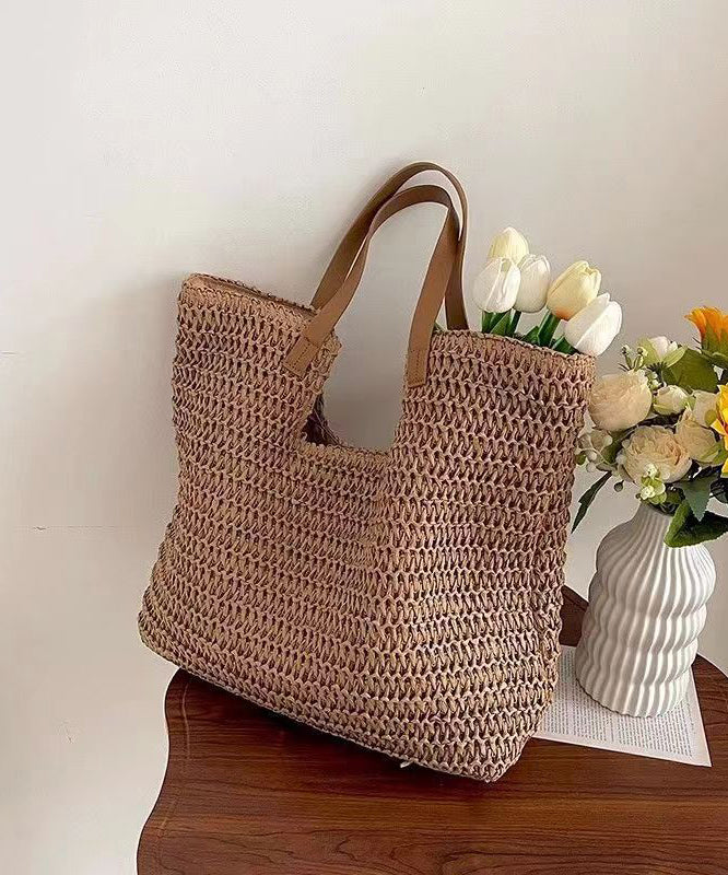 Sac à bandoulière en paille tissée polyvalente de grande capacité, vert et tendance, HJ1014