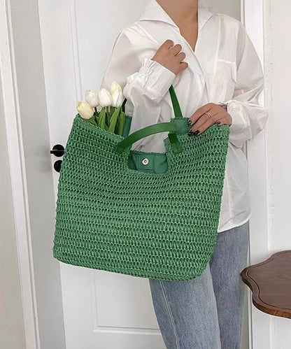 Sac à bandoulière en paille tissée polyvalente de grande capacité, vert et tendance, HJ1014