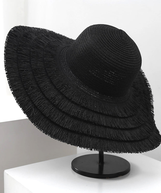 Beige Sunshade Hat Straw Edge Tassel Woven Big Summer Female