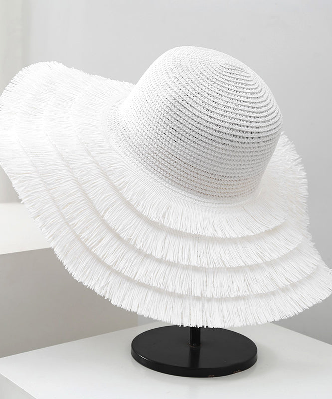 Beige Sunshade Hat Straw Edge Tassel Woven Big Summer Female