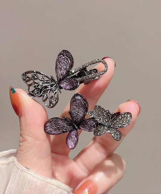 Alloy Black Out Zircon Two-Piece Hairpin Hollow Butterfly Fine