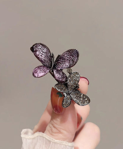 Alloy Black Out Zircon Two-Piece Hairpin Hollow Butterfly Fine