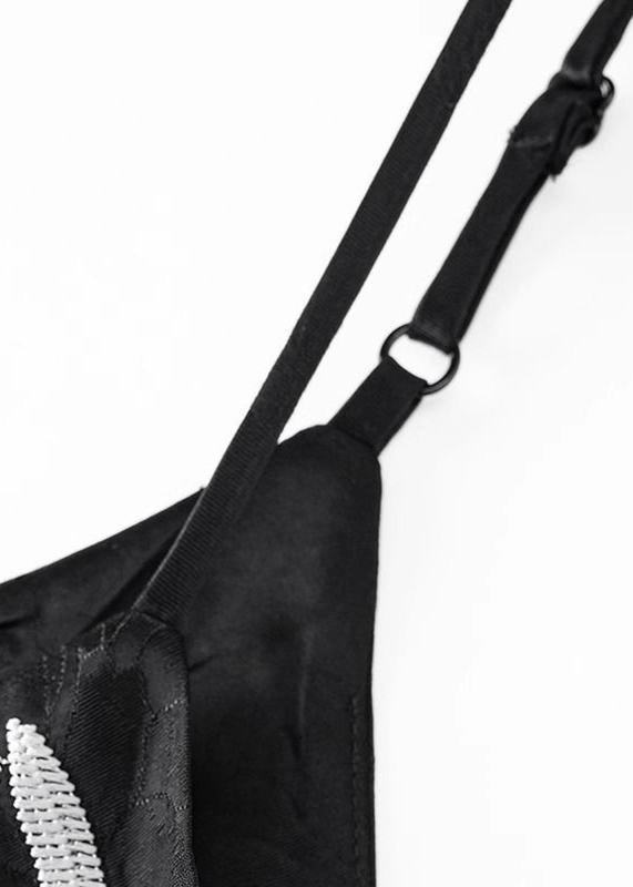 Strap Summer Spaghetti Vests Fine Silk Embroidered Black