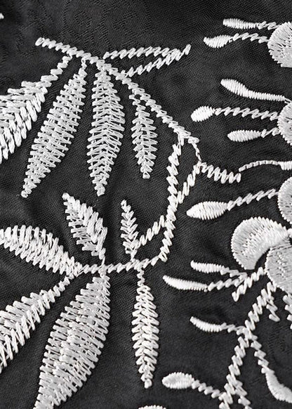 Strap Summer Spaghetti Vests Fine Silk Embroidered Black