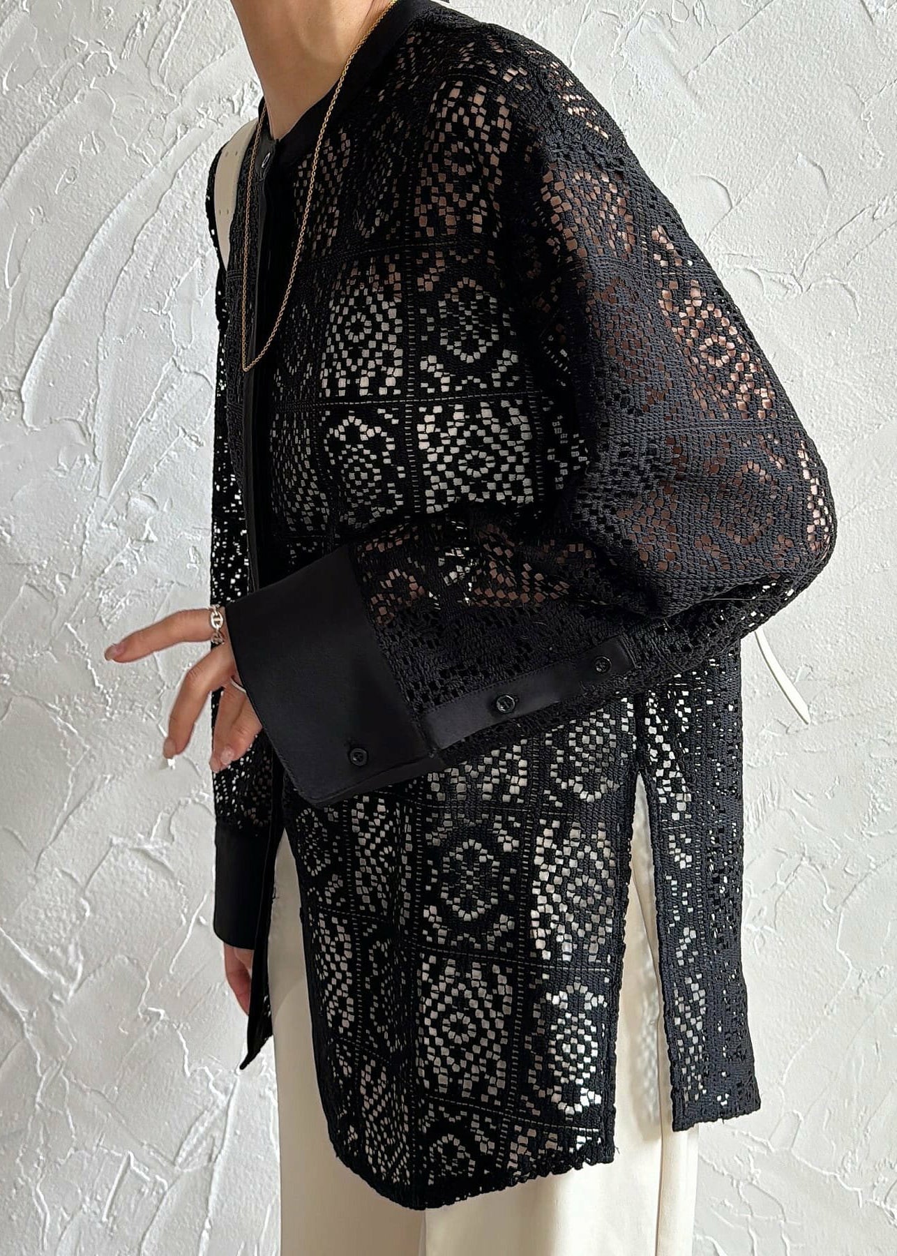 Open Black Lace Hollow Out Fine Side Summer Tops