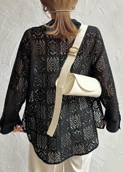 Open Black Lace Hollow Out Fine Side Summer Tops