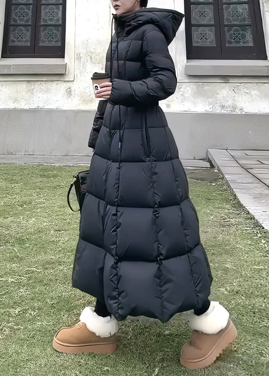 Fine Black Hooded Pockets Slim Fit Duck Down Parkaer Winter TD043