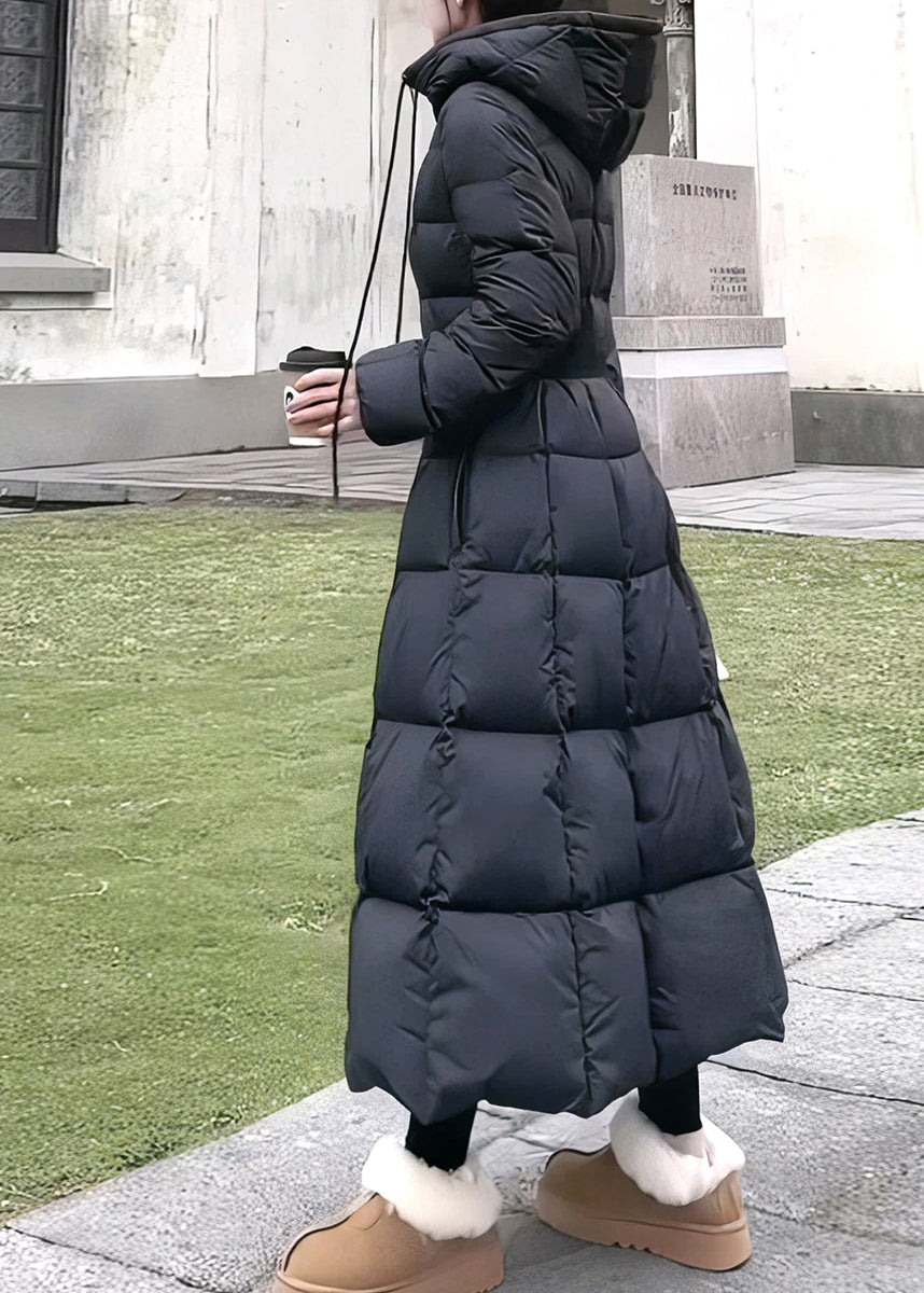 Fine Black Hooded Pockets Slim Fit Duck Down Parkaer Winter TD043