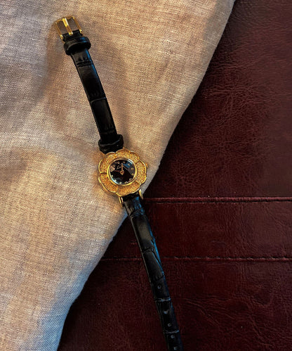 Leather Black Organic Glass Alloy Watches Quartz Fine Movement