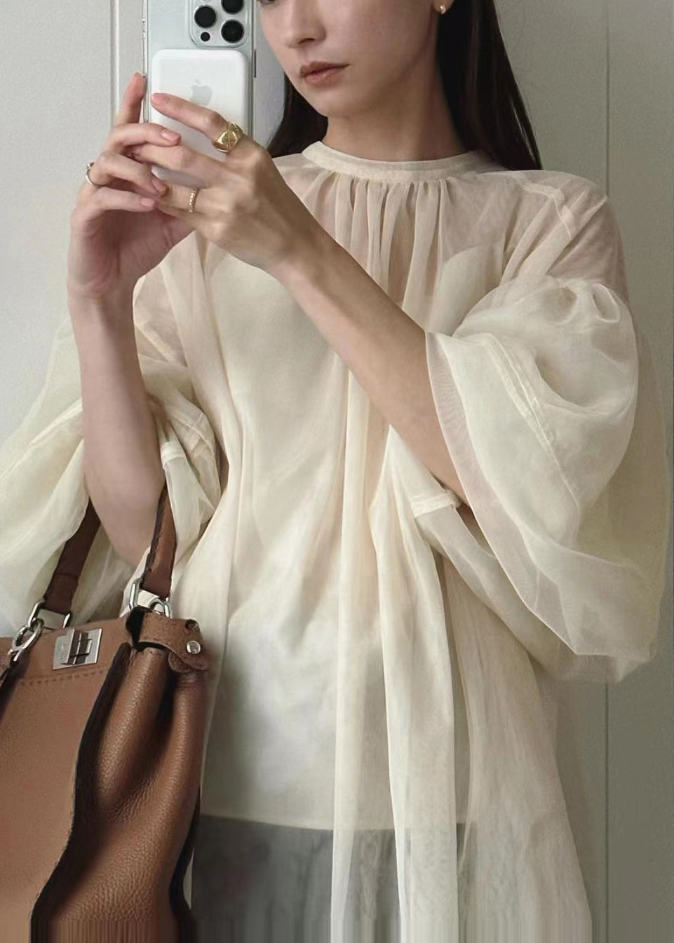 Fine Puff Sheer Tops Tulle Summer Black Sleeve