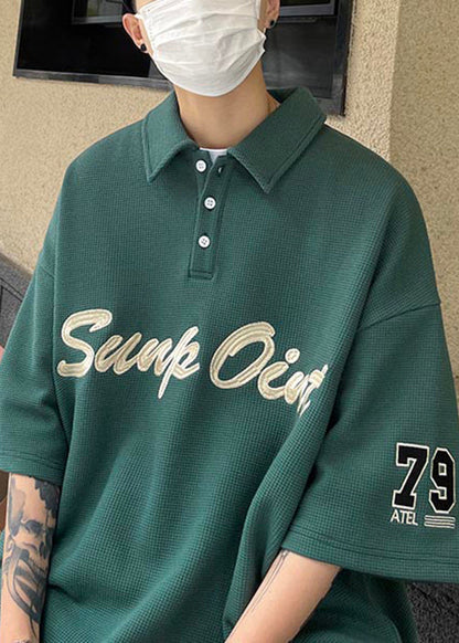 Blackish Fine Shirts Summer Letter Green Cotton Button Men Polo