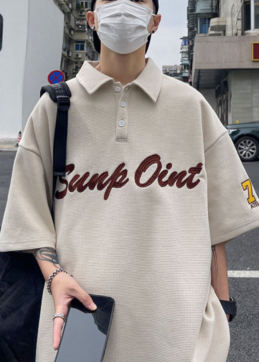 Blackish Fine Shirts Summer Letter Green Cotton Button Men Polo