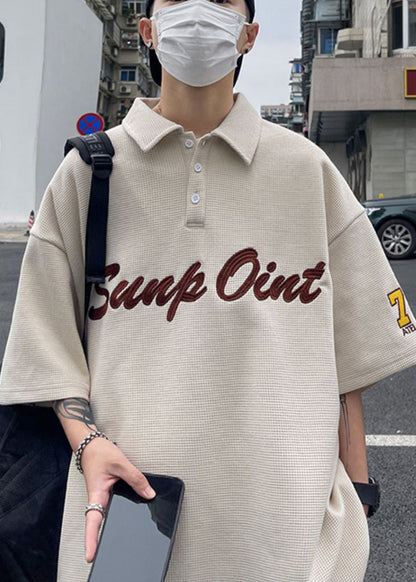 Blackish Fine Shirts Summer Letter Green Cotton Button Men Polo