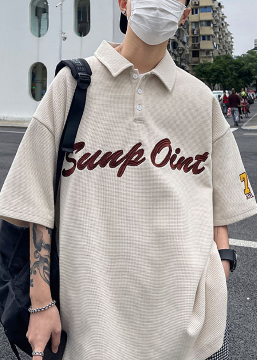 Blackish Fine Shirts Summer Letter Green Cotton Button Men Polo