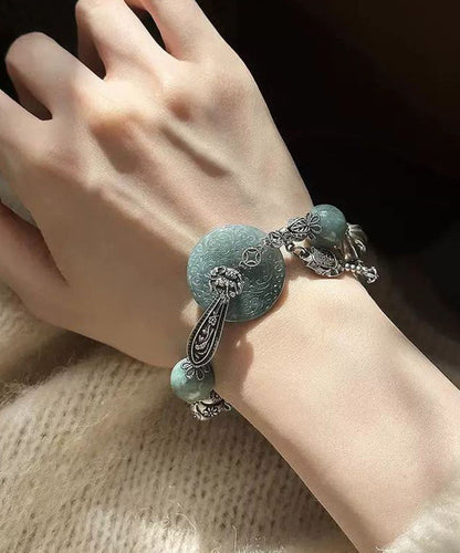Fine Green Blackish Ping Silver Charm Sterling Jade Buckle