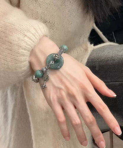 Fine Green Blackish Ping Silver Charm Sterling Jade Buckle