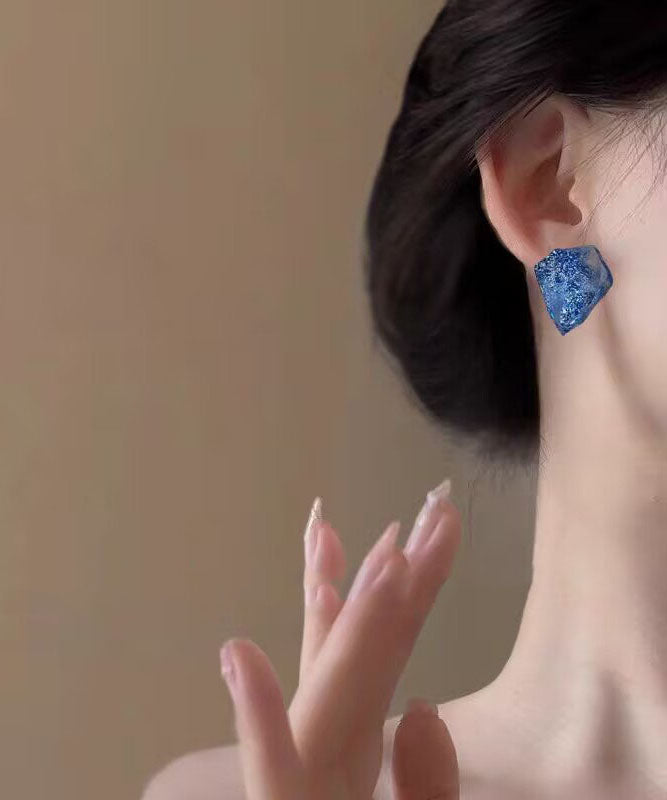 Crystal Asymmetrical Fine Stud Earrings Blue Alloy