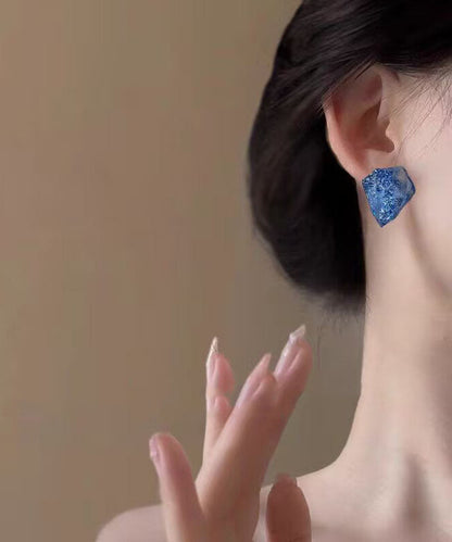 Crystal Asymmetrical Fine Stud Earrings Blue Alloy