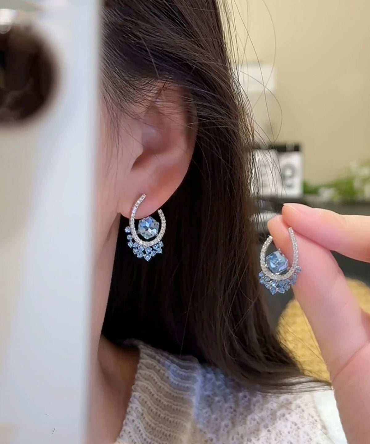 Stud Blue Copper Fine Earrings Zircon Crystal