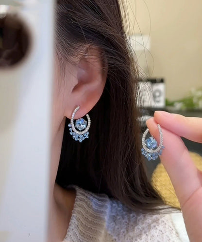 Stud Blue Copper Fine Earrings Zircon Crystal