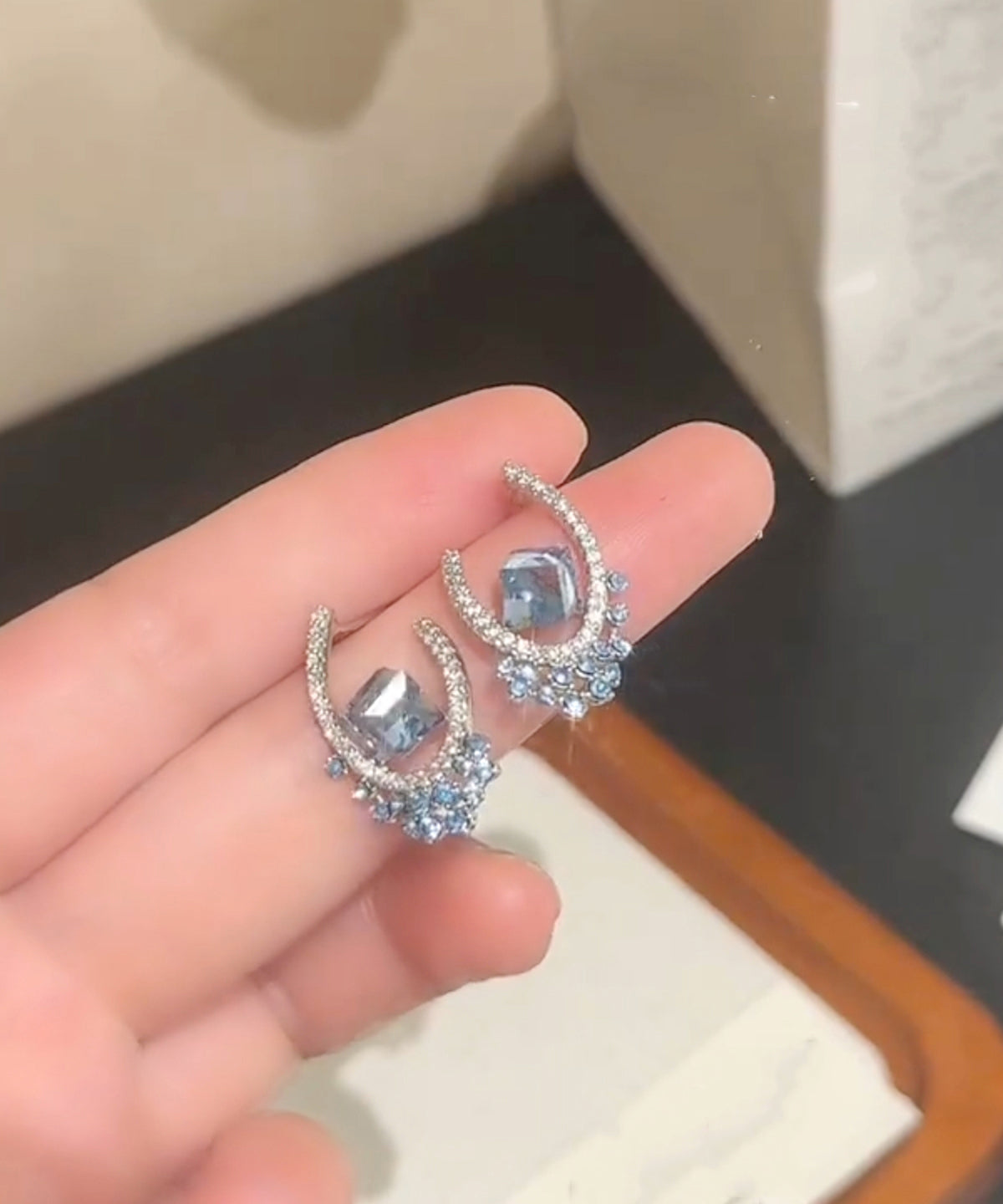 Stud Blue Copper Fine Earrings Zircon Crystal