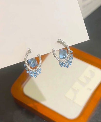 Stud Blue Copper Fine Earrings Zircon Crystal