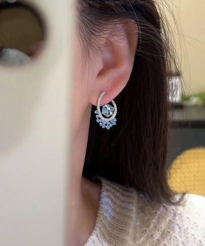 Stud Blue Copper Fine Earrings Zircon Crystal