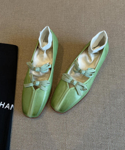 Splicing Green Fine Comfy Bow Sheepskin Flats