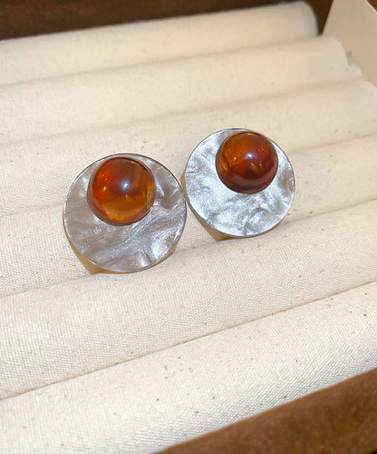 Fine Coffee Alloy Geometric Circle Resin Stud Earrings YZ011