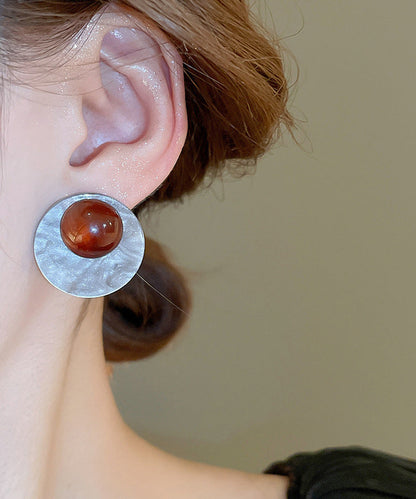 Fine Coffee Alloy Geometric Circle Resin Stud Earrings YZ011