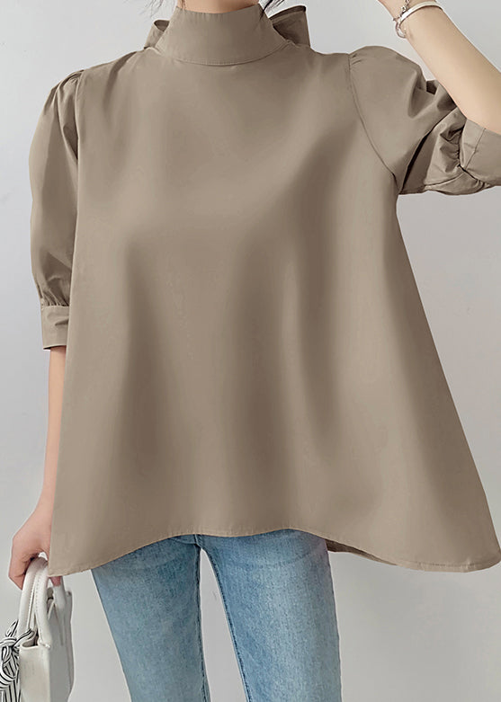 Fine Stand Bow Coffee Chiffon Half Shirts Collar Sleeve