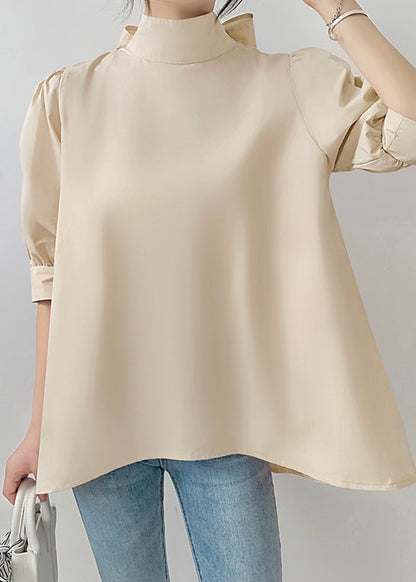 Fine Stand Bow Coffee Chiffon Half Shirts Collar Sleeve