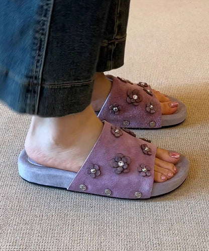Fine Purple Peep Sandals Toe Slide Suede Splicing Floral
