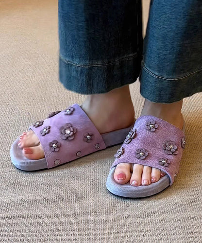 Fine Purple Peep Sandals Toe Slide Suede Splicing Floral