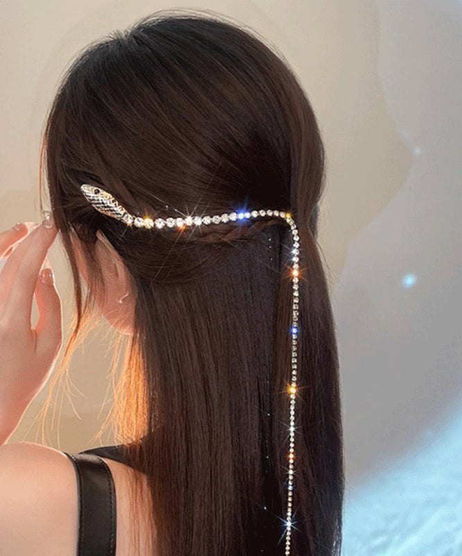 Gold Alloy Tassel Fine Zircon Hairpin Serpentine