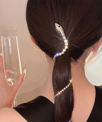 Gold Alloy Tassel Fine Zircon Hairpin Serpentine