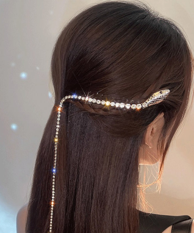 Gold Alloy Tassel Fine Zircon Hairpin Serpentine