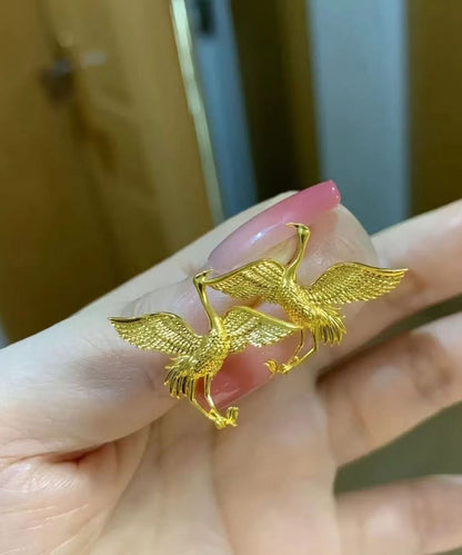 Fine Gold Antique Gold Flying Crane Stud Earrings WQ018