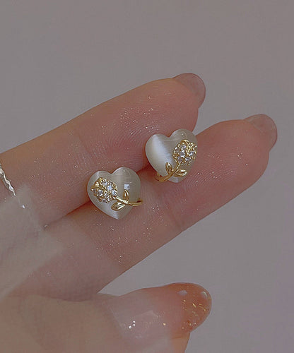 Earrings Copper Alloy Gold Cat Floral Eye Ston Stud Love Fine