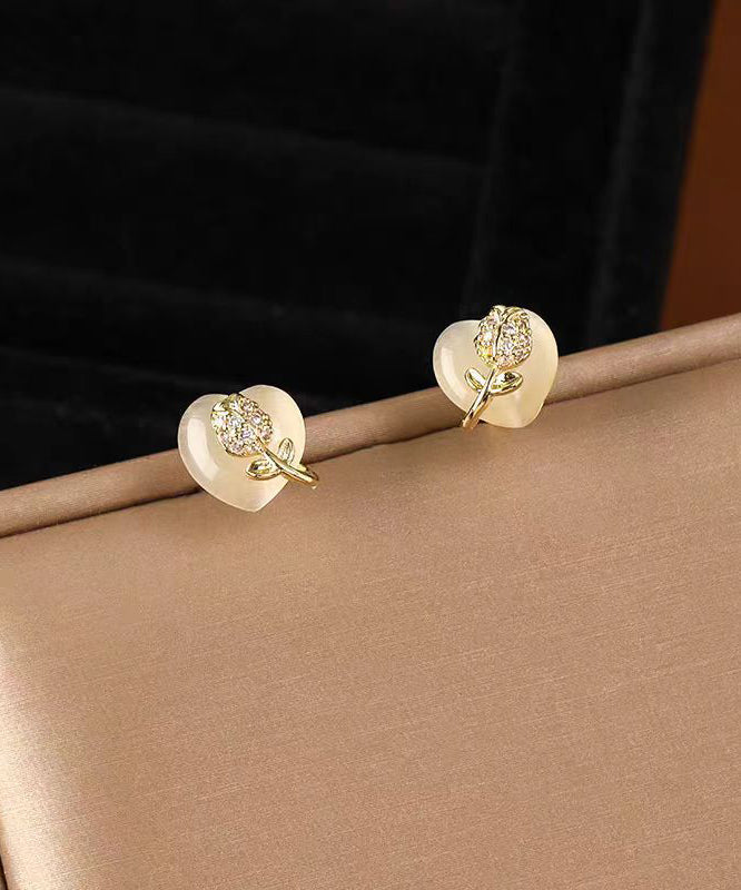 Earrings Copper Alloy Gold Cat Floral Eye Ston Stud Love Fine