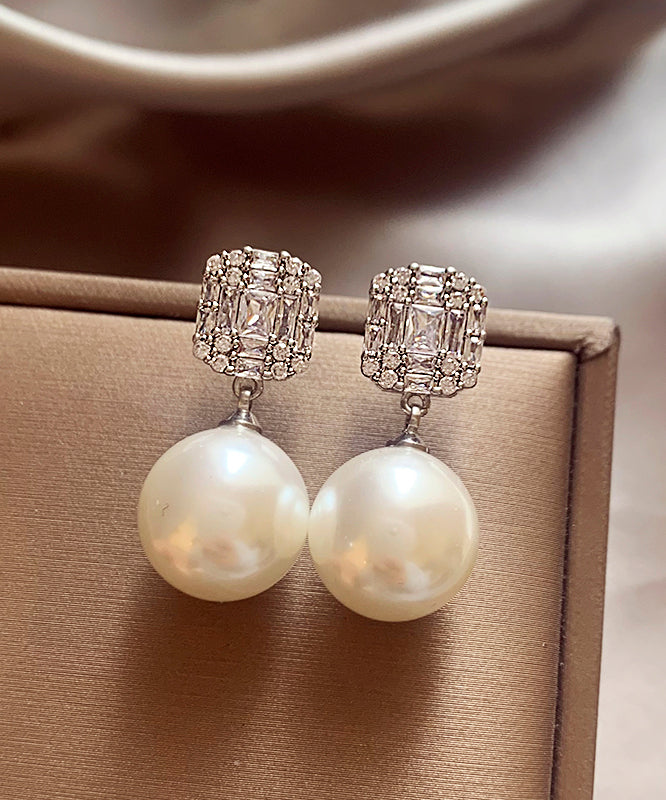 Fine Gold Copper Alloy Zircon Pearl Stud Earrings WH032