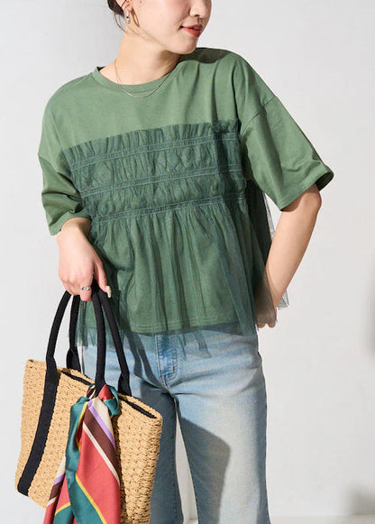 Green Summer Oversized Fine Tanks Tulle Patchwork