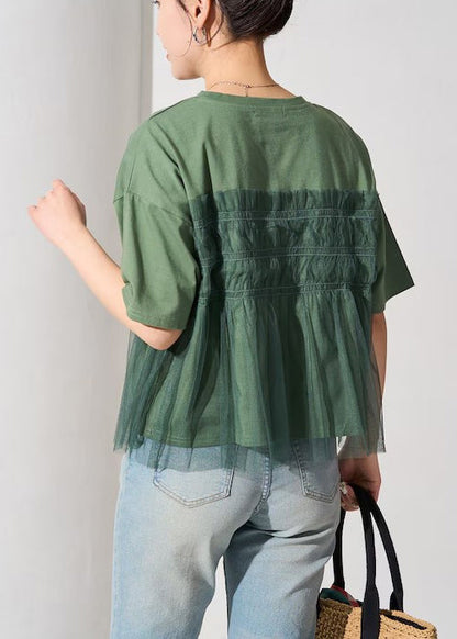 Green Summer Oversized Fine Tanks Tulle Patchwork