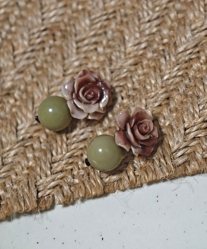 Copper Green Floral Earrings Light Fine Alloy Drop Dye Tie Shell