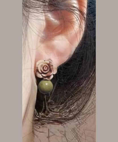 Copper Green Floral Earrings Light Fine Alloy Drop Dye Tie Shell