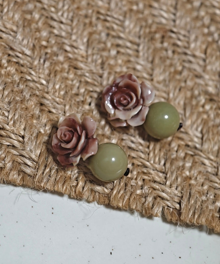 Copper Green Floral Earrings Light Fine Alloy Drop Dye Tie Shell