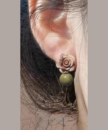 Copper Green Floral Earrings Light Fine Alloy Drop Dye Tie Shell