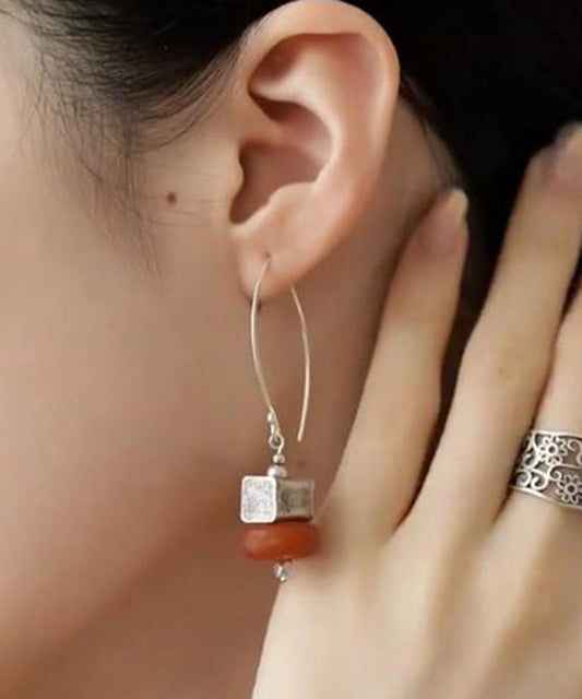 Fine Orange Sterling Silver Persimmon Hoop Earrings QJ055